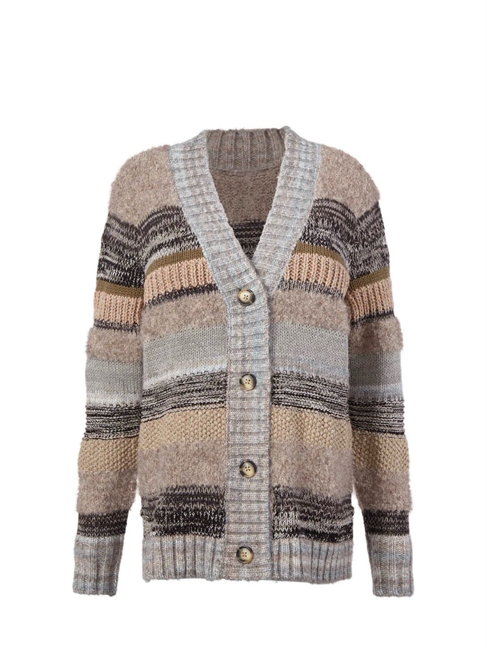 NWOT! CAbi Boyfriend Sweater Striped Button-Front Cardigan Sz. Medium